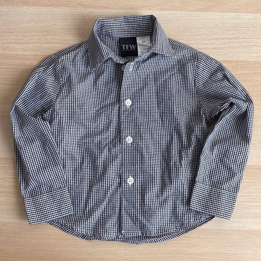 TFW black & white plaid button down dress shirt size 2T